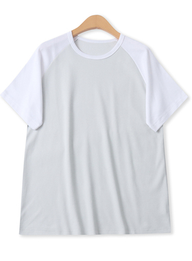 撞色运动T恤夏季新款外贸男女休闲百搭宽松圆领插肩短袖上衣19634
