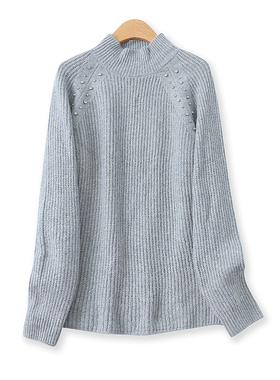 钉珠毛衣秋冬新款外贸女百搭半高领弹力宽松套头长袖针织衫11707