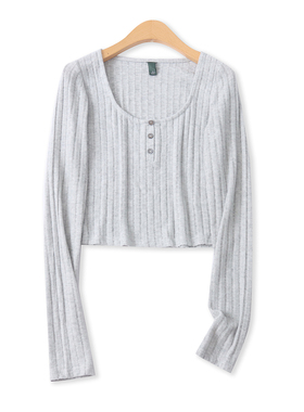 坑条针织衫秋季新款外贸女装百搭大码修身圆领长袖短款上衣18445