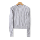 短款 麻花针织毛衣秋新款 圆领长袖 百搭纯色修身 打底18760 外贸女装