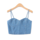 外贸女装 时尚 百搭松紧褶皱修身 双层牛仔吊带夏新款 短款 背心18392