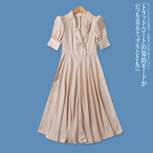 交叉V领高腰显瘦短袖 宫廷风长裙夏季 时尚 外贸女装 连衣裙13362 新款