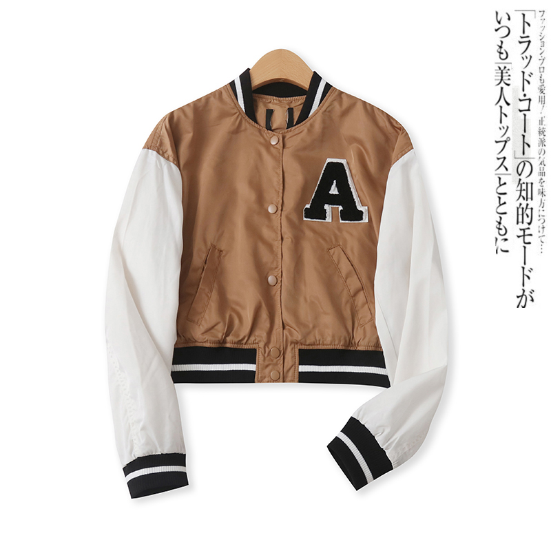 休闲百搭撞色单排扣长袖棒球服