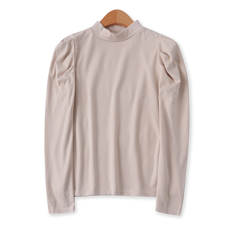 半高领外贸女装百搭长袖褶皱