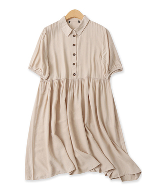 休闲裙夏季新款外贸女装女装百搭翻领半门襟高腰短袖连衣裙16764