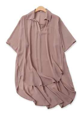 日单裙夏季新款外贸女装百搭休闲大码宽松不规则短袖衬衫裙15084