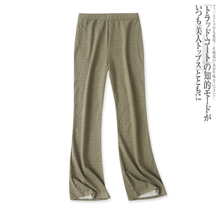 春季 长裤 新款 复古百搭松紧高腰弹力修身 16631 外贸女装 亮丝喇叭裤