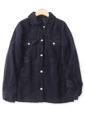 灯芯绒薄外套秋新外贸女装复古百搭翻领单排扣宽松长袖上衣17428