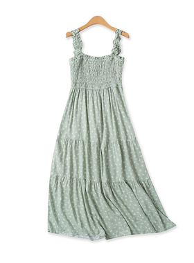 人棉碎花吊带裙夏季新款外贸女装百搭甜美褶皱修身抹胸长裙18315