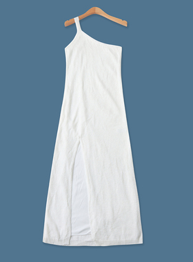 亮丝针织裙春夏季新款外贸女装性感百搭修身包臀斜单肩长裙19368