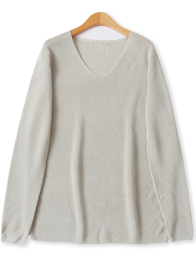 V领针织衫秋季新款外贸女装纯色百搭宽松高弹力长袖套头小衫19031