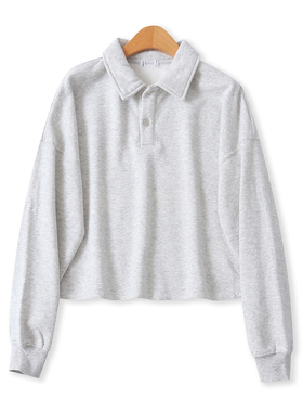 POLO领短款卫衣秋季新款外贸女装休闲百搭宽松长袖薄绒上衣18978