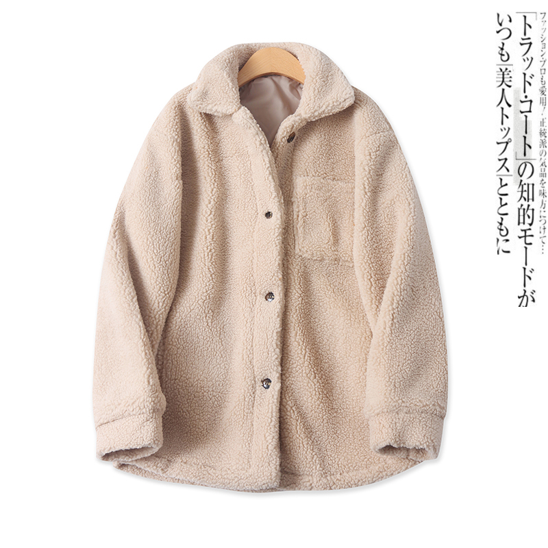 休闲百搭翻领单排扣长袖毛毛外套