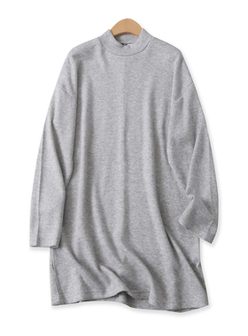 中长针织毛衣裙秋冬季新款外贸女装百搭半高领宽松长袖毛衣16314