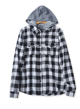 假两件格子衬衫春季新款外贸女装学院风双门襟长袖连帽上衣17678