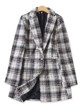 小香风西装春新款外贸女装中长时尚一粒扣收腰长袖花呢外套17581