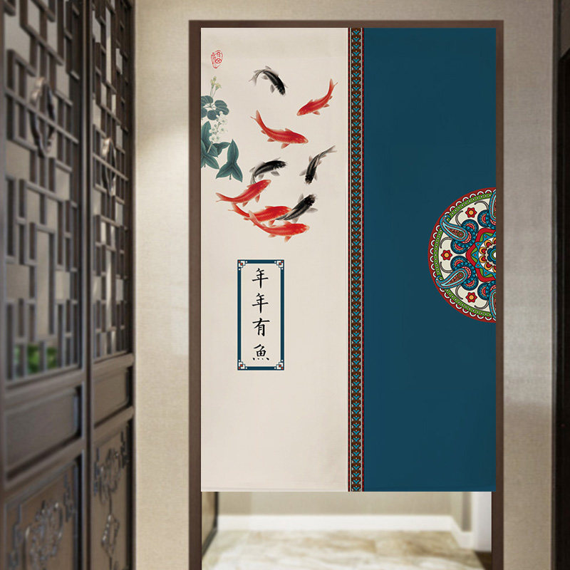 加厚免打孔防泼水棉麻布艺门帘