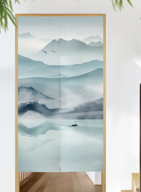 中式简约禅意水墨山水画隔断帘卧室书房风水帘卫生间玄关门帘布艺