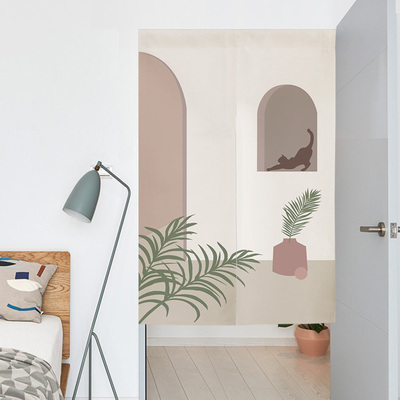 加厚免打孔防泼水棉麻布艺门帘