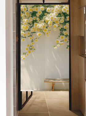 ins北欧黄玫瑰门帘卧室房间家用隔断帘玄关厕所挂帘卫生间遮挡帘