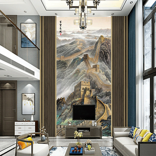 现代轻奢别墅挑空背景墙碳晶板复式楼跃层木饰面板护墙板金刚板