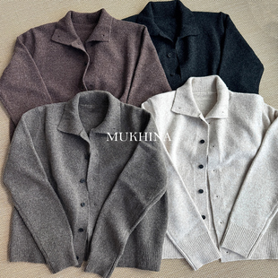 MUKHINA 澳洲美丽奴羊毛混纺花纱半高领针织保暖休闲羊毛开衫