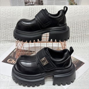 欧货2025秋季新款超火大头魔术贴小皮鞋女厚底百搭英伦学院乐福鞋