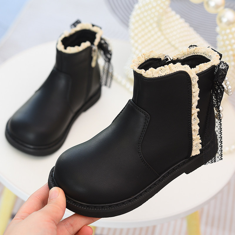 女童短靴儿童加绒二棉靴公主皮靴2025秋冬新款童鞋女孩软底马丁靴