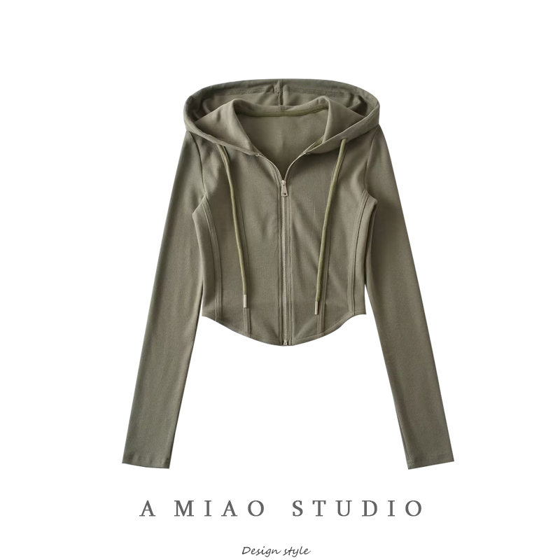 修身纯欲辣妹风连帽卫衣外套