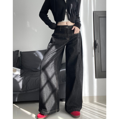 复古原色阔腿牛仔香蕉裤弯刀裤