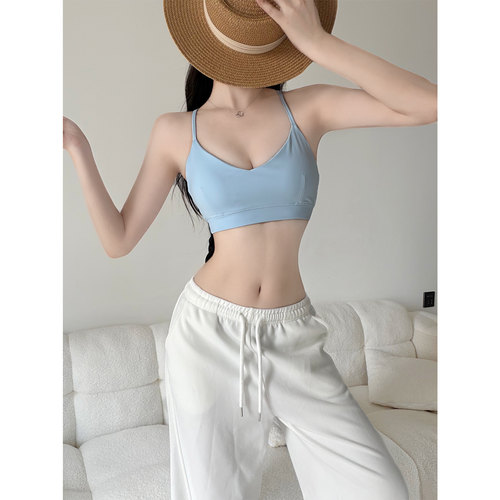 性感辣妹V领带胸垫吊带背心女外穿美背免穿文胸运动爵士舞上衣潮