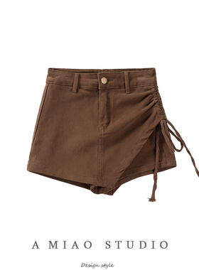 美式辣妹风设计感侧边抽绳性感高腰包臀裙裤秋季不规则弹力短裤潮