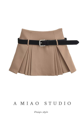 纯欲学院风百褶裙腰带高腰防走光A字半身裙洋气百搭迷你裙短裙