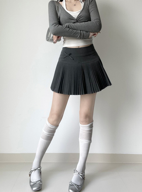 甜欲辣妹蝴蝶结饰高腰细褶半身裙女秋冬厚款垂感防走光a字百褶裙