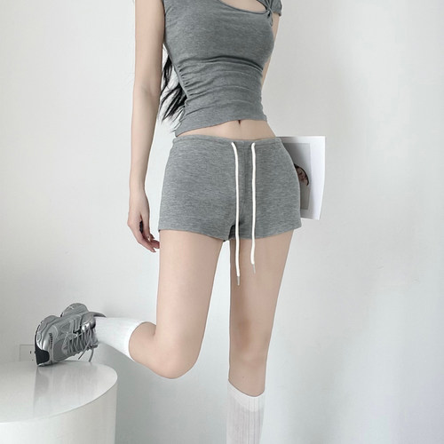 美式辣妹低腰抽绳提臀运动短裤女