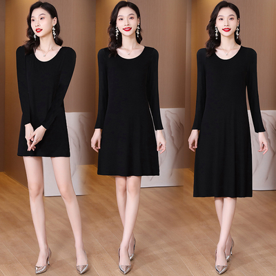 2025新款长袖裙女秋中长款内搭衬裙宽松大码显瘦连衣裙内衬打底裙
