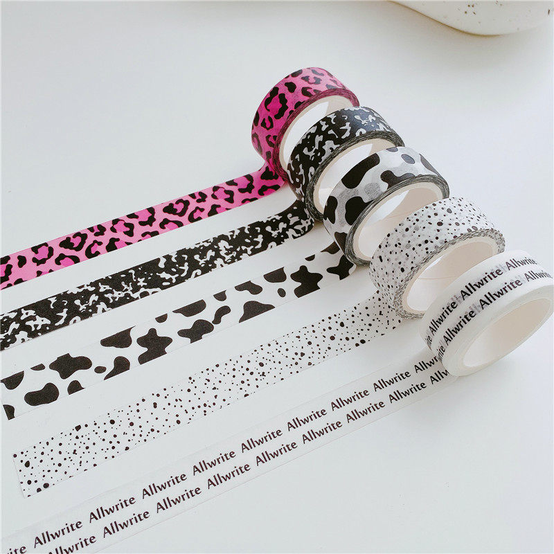 韩国ins和纸胶带 牛奶纹豹纹简笔画卡通ins手账拼贴素材贴纸胶带