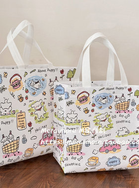 ins风高颜值线条小狗卡通系列印花无纺布手提袋礼品袋包装袋子