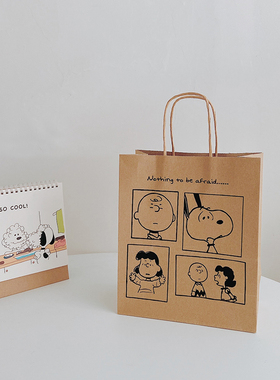 M家原色牛皮纸袋卡通史努比查理漫画风手提袋北欧风ins礼品袋韩版