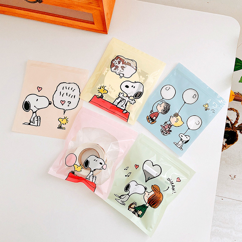 5只 ins风可爱史努比卡通自封袋密封塑料袋饼干包装袋口罩收纳袋