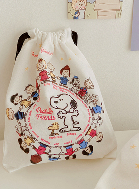 M独家 可爱史努比卡通帆布束口袋抽绳收纳袋挂袋杂物袜子环保袋