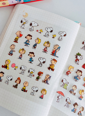 ins史努比查理透明卡通贴纸手账日记diy素材水杯手机壳可爱贴画