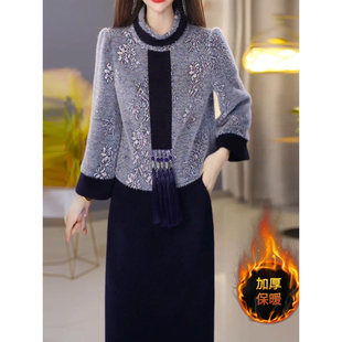 小香风套装连衣裙2025新款女秋冬十三行爆款轻奢高级感加厚两件套