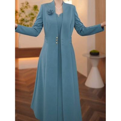 梭织精纺两件套2025秋季新款时尚气质修身显瘦风衣外套连衣裙套装