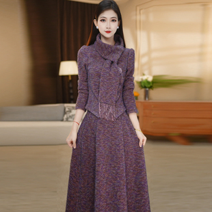 半裙套装 超好看女装 蕾丝边v领配围巾小衫 秋季 两件套套裙2025新款