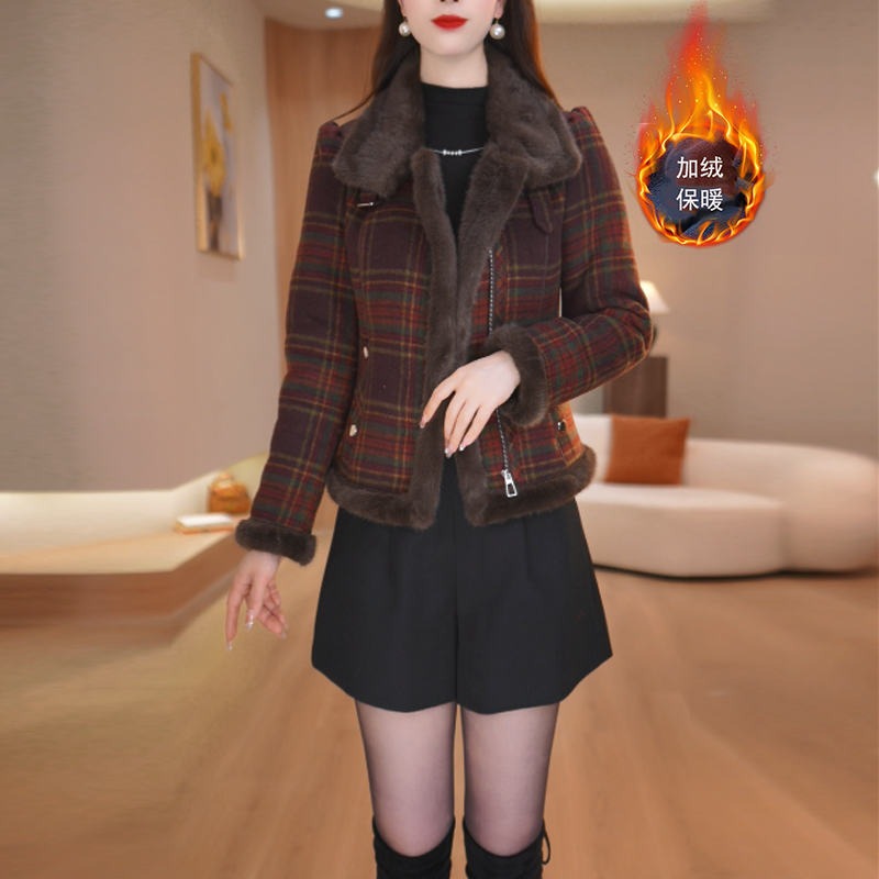 美瑞格纹短款毛呢外套女冬季2025新款小香风加绒加厚休闲呢子上衣,女装/女士精品,毛呢外套,淘宝优惠券,粉丝福利购,淘宝优惠卷