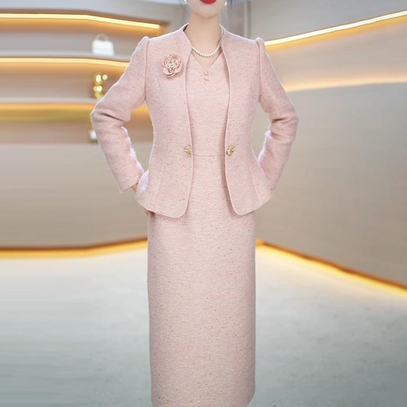 小香风套装连衣裙2025新款女春秋爆款轻奢高级喜婆婆婚宴装礼服