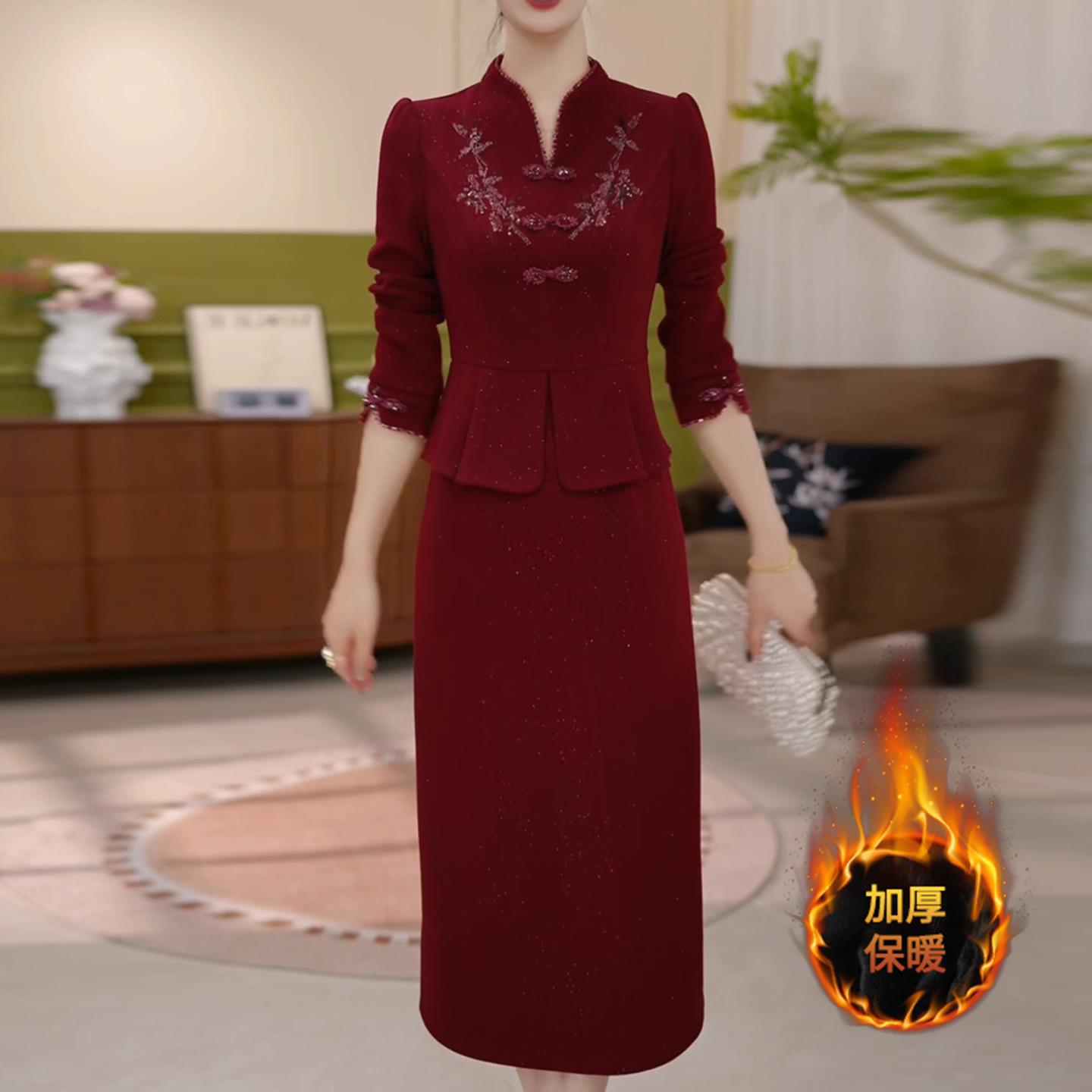 连衣裙2025新款女秋冬十三行爆款轻奢高级感喜婆婆婚宴装妈妈礼服