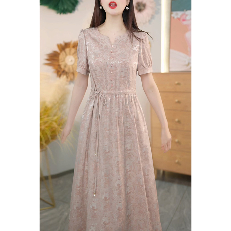 广州十三行爆款短袖连衣裙女2025年夏季新款妈妈洋气流行碎花裙子