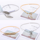 女士细腰带金属对扣腰链裙子装 金色松紧弹力腰封女 饰皮带欧美时尚